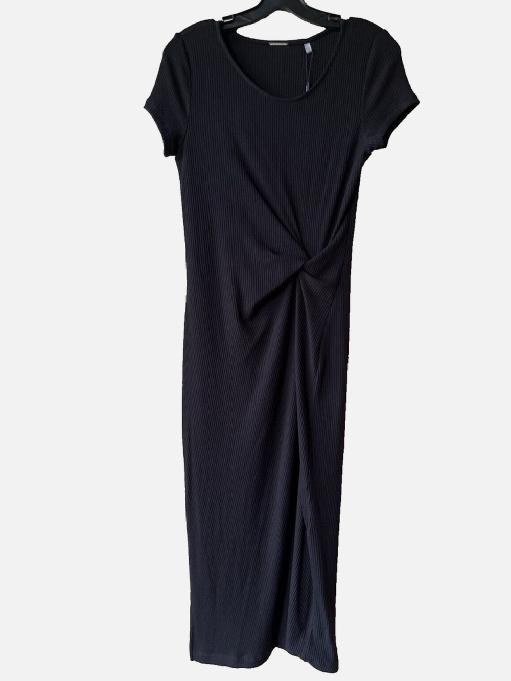 Tahari Black Ribbed Twist Waist Detail Rib Knit Dress Size Small/P